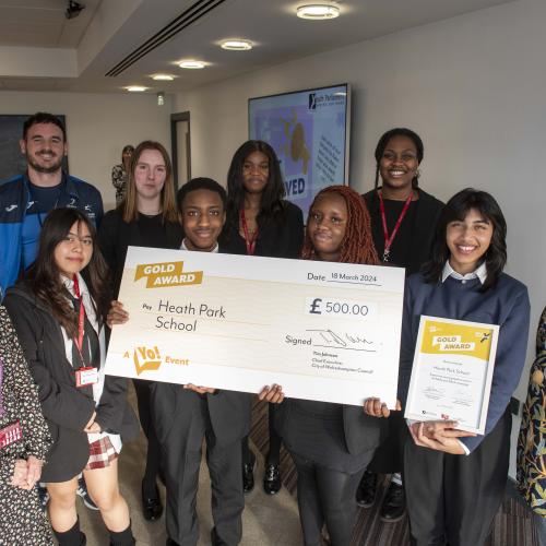 Left to right, Alison Hinds, Director of Children’s Services City of Wolverhampton Council, pupils and staff from Heath Park School and Brenda Wile, Deputy Director of Education and Skills City of Wolverhampton Council