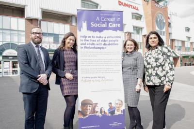 Launching the fourth annual Social Work Conference are (l-r) David Watts, the City of Wolverhampton Council's Director of Adult Services, Louise Haughton, Principal Social Worker, Emma Bennett, Director of Children's Services, and keynote speaker Jasvinder Sanghera CBE