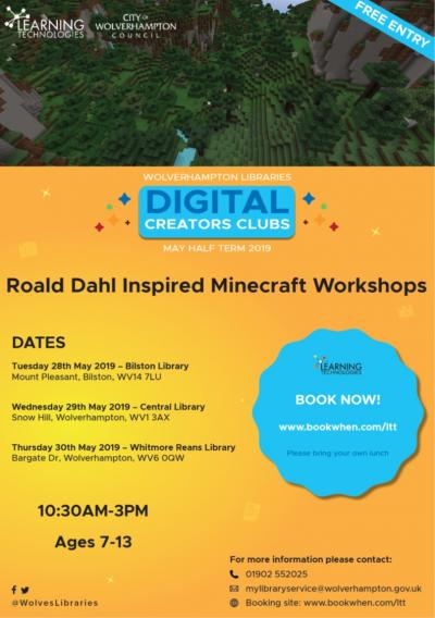 The fantastical worlds of Minecraft and Roald Dahl will collide in a series of half term Digital Creator Clubs for children