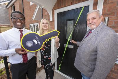 Thomas Yaw Entsua Mensah, first time buyer at Sweet Briary, with the City of Wolverhampton Council’s Director for City Assets and Housing Kate Martin and Deputy Leader and Cabinet Member for City Assets and Housing Councillor Peter Bilson