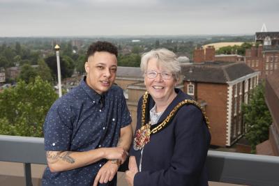 Rapper Nate Ethan with the Mayor of the City of Wolverhampton, Cllr Claire Darke