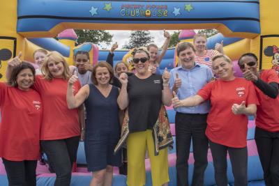 L-R City of W'ton Council’s Director of Children’s Services Emma Bennett, foster carer Emma-Jane Kisby, Cabinet Member for Children and Young People Cllr John Reynolds, young people and members of the Fostering for W'ton team at the picnic in the park