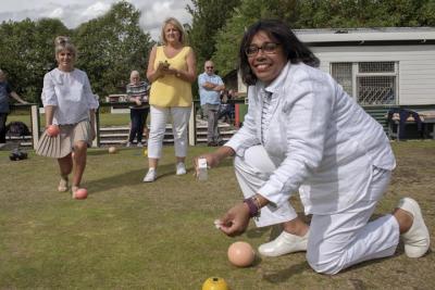 Discovering the benefits of bowling on people’s health and wellbeing are, left to right, Councillors Beverley Momenabadi, Linda Leach and Olivia Birch
