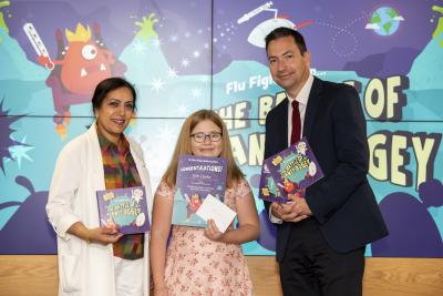 Evie Clarke, who helped inspire the character of Lord Fever, with the City of Wolverhampton Council's Cabinet Member for Public Health and Wellbeing Councillor Jasbir Jaspal and Wolverhampton's Director of Public Health, John Denley