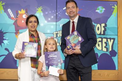 Cleo Lovatt, who was commended for her creation, Freezy, with the City of Wolverhampton Council's Cabinet Member for Public Health and Wellbeing Councillor Jasbir Jaspal and Wolverhampton's Director of Public Health, John Denley