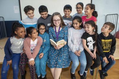 Wolverhampton’s first Young Poet Laureate, Lizzie Stuart, lends her support to pupils from Merridale Primary School who have been taking part in a Key Stage 2 poetry challenge