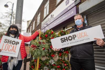 Wendy Durber, owner of Orchard Florists in Church Street, Bilston, with Simon Archer, Bilston BID Manager 