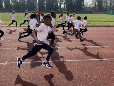 Pupils take part in a sponsored run at WV Active Aldersley