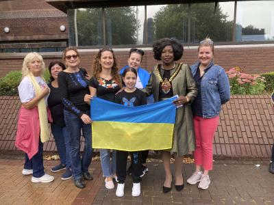 Members of the Ukrainian community attend flag ceremony for Ukraine Independence Day