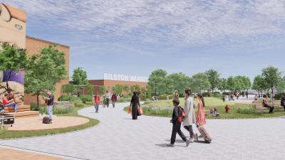 Computer generated image of what the new public space at Bilston High Street Link site could look like