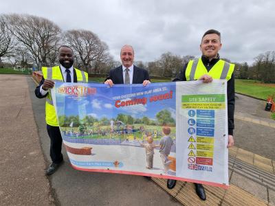 Celebrating the incredible new look for East Park are (from left) Ola Ona, design engineering manager at City of Wolverhampton Council, Councillor Steve Evans, cabinet member for city environment and climate change, and Adam Brookes, national sales manager at Wicksteed Leisure