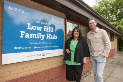 Councillor Chris Burden, Cabinet Member for Children, Young People and Education, meets Lynn Thompson, Strengthening Families Delivery Manager at Low Hill Family Hub, which opened last year, to find out about the services offered at the new centre