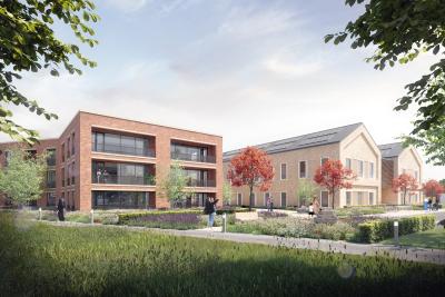 A computer generated image of what the new Oxley health & wellbeing facility (pictured right) and homes (pictured left) could look like