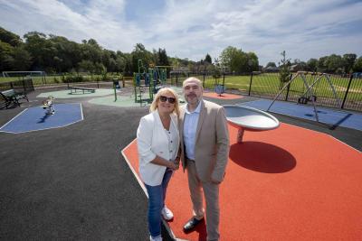 At the new play area at Prouds Lane Playing Fields in Bilston are Councillor Linda Leach, City of Wolverhampton Council’s deputy mayor & Bilston North ward councillor and Councillor Craig Collingswood, City of Wolverhampton Council’s cabinet member for environment and climate change