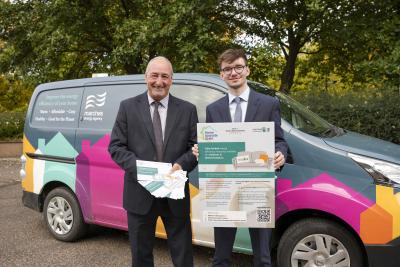(L-R): Councillor Steve Evans, City of Wolverhampton Council Deputy Leader and Cabinet Member for Housing, and Harry Gardner, Marches Energy Agency Assistant Project Manager