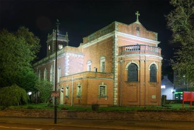 Lights illuminate the Church of St Thomas