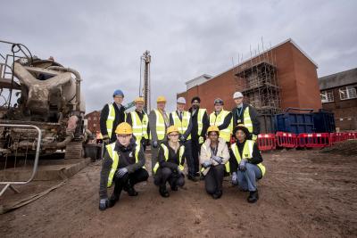 (L-R): Breaking ground at the City Learning Quarter city centre development - Front row: City of Wolverhampton College beauty and business students Henry Moss, aged 18, Krystal Morgans, 17, Rayne Maylor, 18, Mckayla Baptiste, 19. Back row: Turner & Townsend Associate Director, Luke Pardoe, Government Cities & Local Growth Unit Area Lead for the Black Country, Pete Thomason, Principal and CEO at City of Wolverhampton College, Mal Cowgill, Wolverhampton Council Deputy Leader, Cllr Steve Evans, Wolverhampton City Investment Board Chair, Ninder Johal, McLaughlin & Harvey Ltd Operations Manager, David Byrne, Adult Education Wolverhampton Student Engagement Officer, Bradley Hughes
