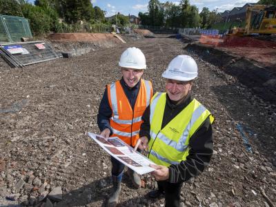 (L-R): Chris Timmins, Morro Partnerships Managing Director, and Councillor Steve Evans, City of Wolverhampton Council Deputy Leader and Cabinet Member for Housing, at the Ettingshall Road housing development