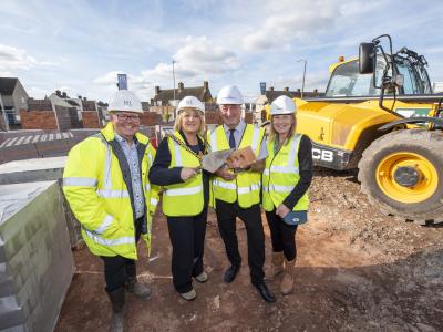 (L-R): Partnership Director at Keon Homes, Matt Beckley, Mayor of Wolverhampton, Councillor Linda Leach, City of Wolverhampton Council Deputy Leader and Cabinet Member for Housing, Councillor Steve Evans, and Chief Executive at Black Country Housing Group, Amanda Tomlinson