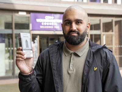 Amrik Sangha, a Health Improvement Officer with the City of Wolverhampton Council, with one of the vape kits that are available to people who want to Swap to Stop smoking