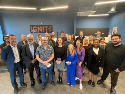 Front row, left, Chris Kirkland and Jay Patel, of Wolverhampton Council and the Chamber's Sian Roberts, third right, at the IGNITE event