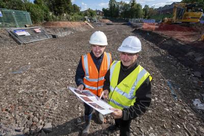 (L-R): Chris Timmins, Morro Partnerships Managing Director, and Councillor Steve Evans, City of Wolverhampton Council Deputy Leader and Cabinet Member for Housing, at the Ettingshall Road housing development