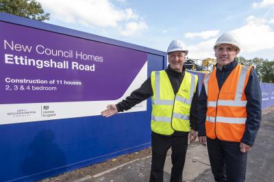 (L-R): Councillor Steve Evans, City of Wolverhampton Council Deputy Leader and Cabinet Member for Housing, and Chris Timmins, Morro Partnerships Managing Director, at the Ettingshall Road housing development