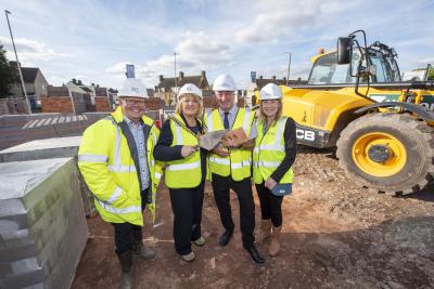 (L-R): Partnership Director at Keon Homes, Matt Beckley, Mayor of Wolverhampton, Councillor Linda Leach, City of Wolverhampton Council Deputy Leader and Cabinet Member for Housing, Councillor Steve Evans, and Chief Executive at Black Country Housing Group, Amanda Tomlinson