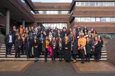 People show their support for the Orange Wolverhampton campaign at the flag raising ceremony