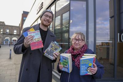 (L-R): City of Wolverhampton Council Cabinet Member for City Development, Jobs and Skills, Cllr Chris Burden, and Gently Used Book Club owner, Pat Austin, outside the Ignite business hub